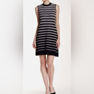Eci Nee York Black Silver Metallic Sparkle Striped Knit Sleeveless Dress Sz M